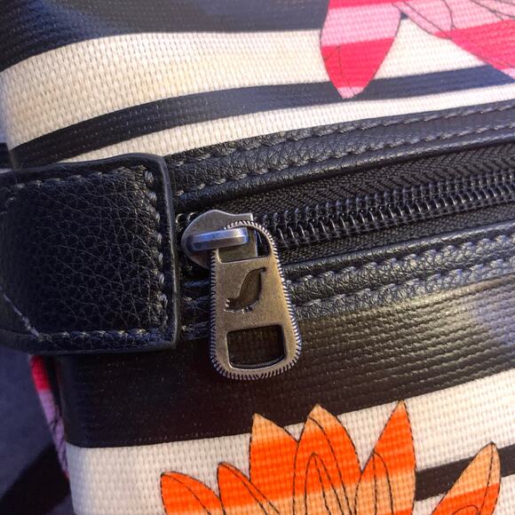 Sakroots Artist Designed Crossbody Purse, Black White Striped Colorful Flowers - Picture 4 of 10